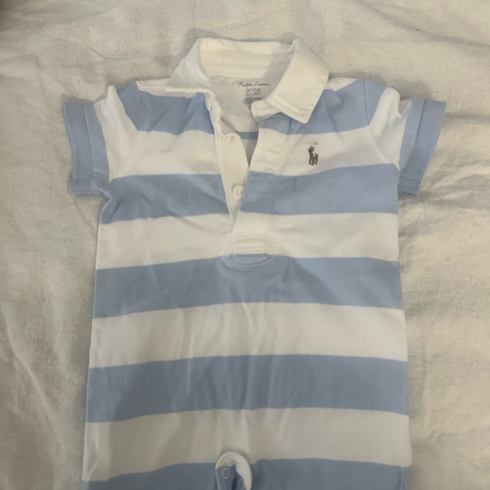 Ralph Lauren Blue and White Striped Polo Bodysuit